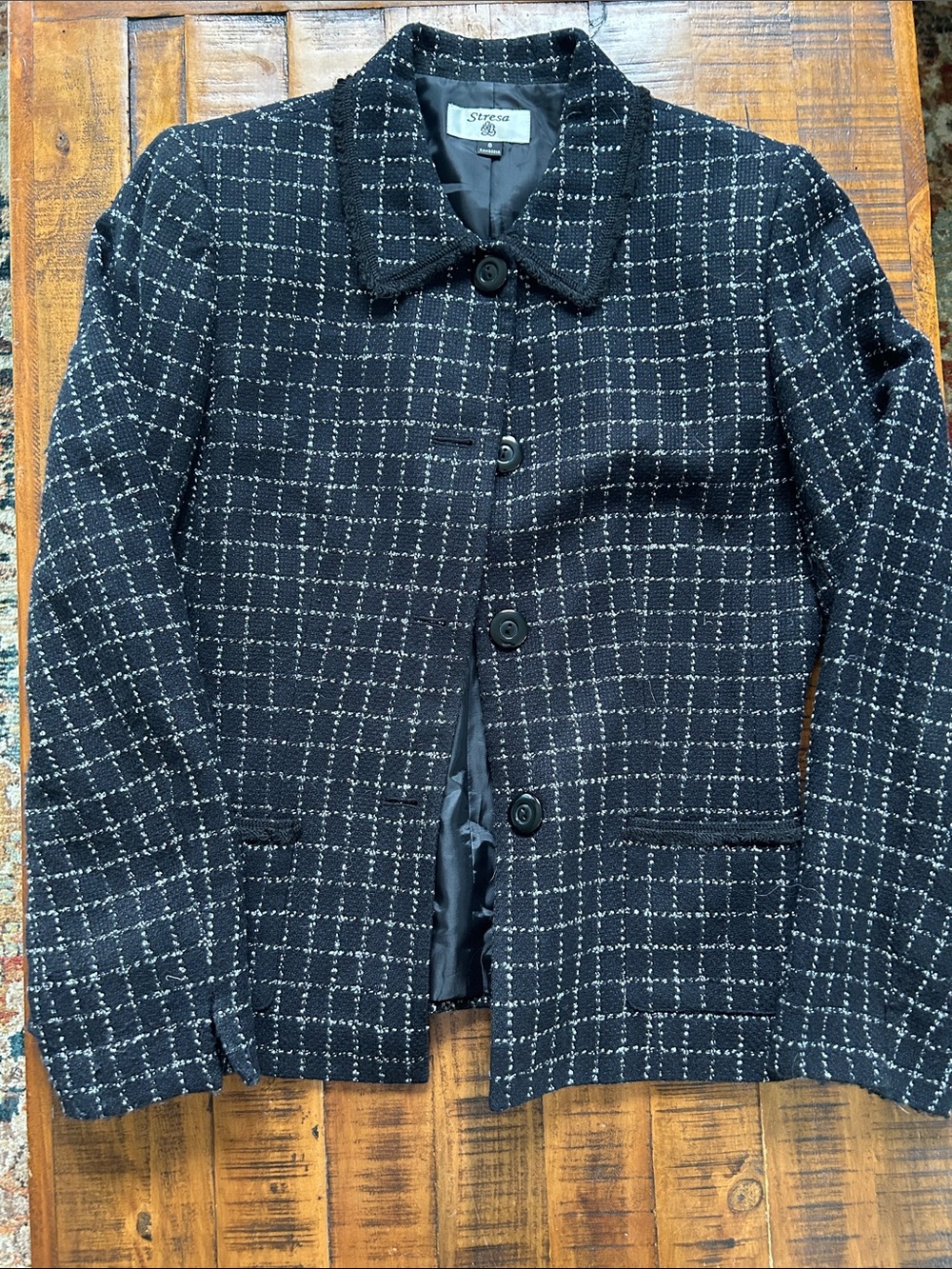 St.resa Black Checked Tweed Button Jacket